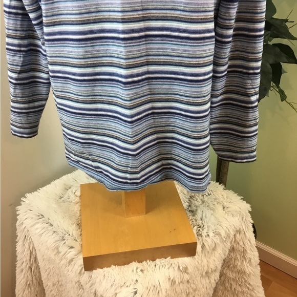 T For Talbots XL Petite Blues White And Black Stripe Long Sleeve Pullover - Picture 2 of 14